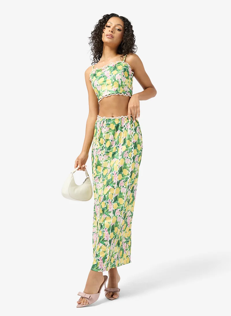 Ginger Lemon Print Tank Top & Maxi Skirt Coord Set
